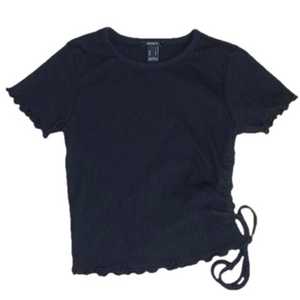 Forever 21 black cotton stretchy t-shirt with side tie medium youth top
